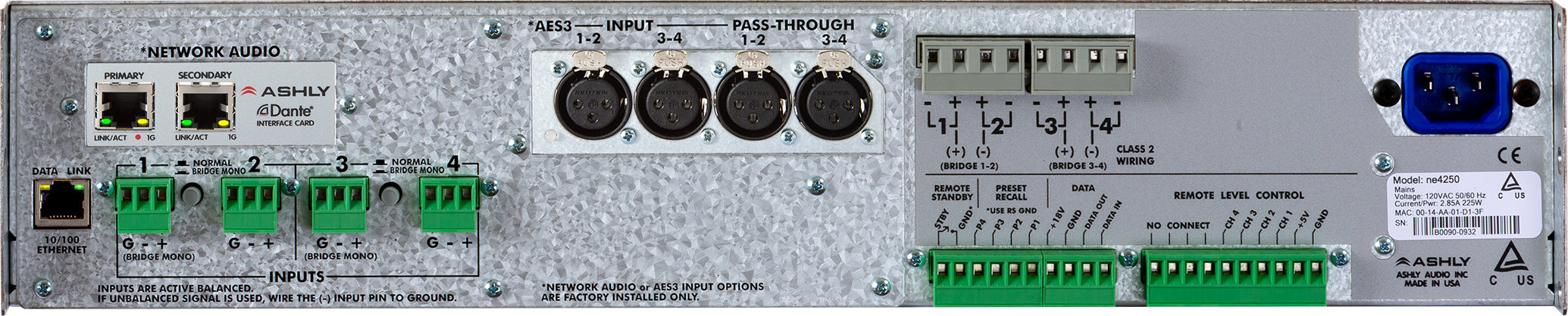 Amplificador Multi Ambiente Ashly PEMA 8250.70D (4X250W)